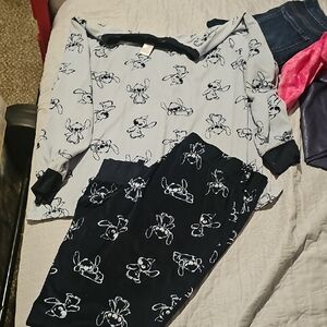 Stitch Print Pajama Set in Navy Blue and White